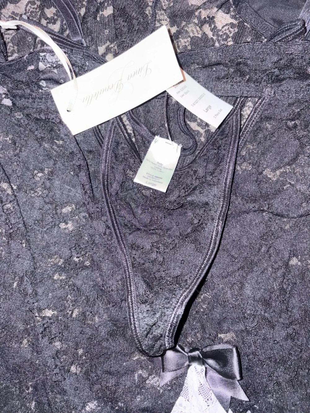 2 PIECE SET Linea Donatella Black Lace Chemise with White Trim - Picture 3 of 3